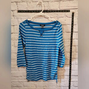 Chaps blue/white striped top with cinched sides Size M